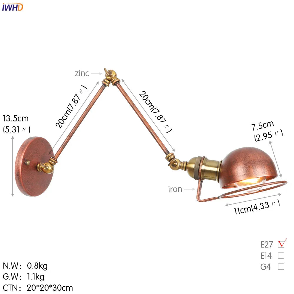 Antique Black Wall Lamp Vintage Industrial Sconce LED Applique Murale