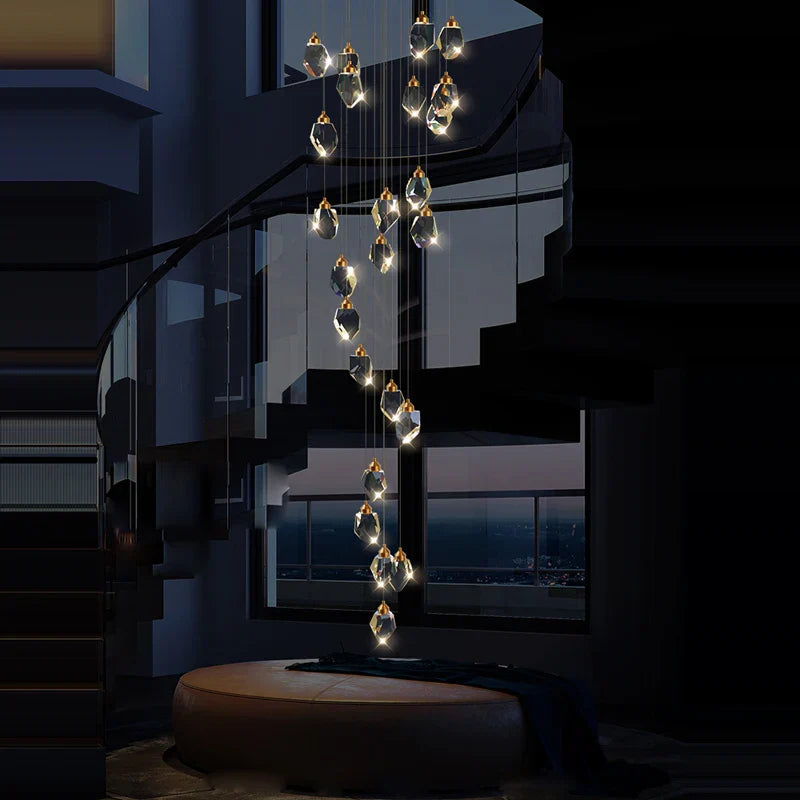 Crystal Stone Copper Chandelier - LED Postmodern 2025 Lighting for Staircase
