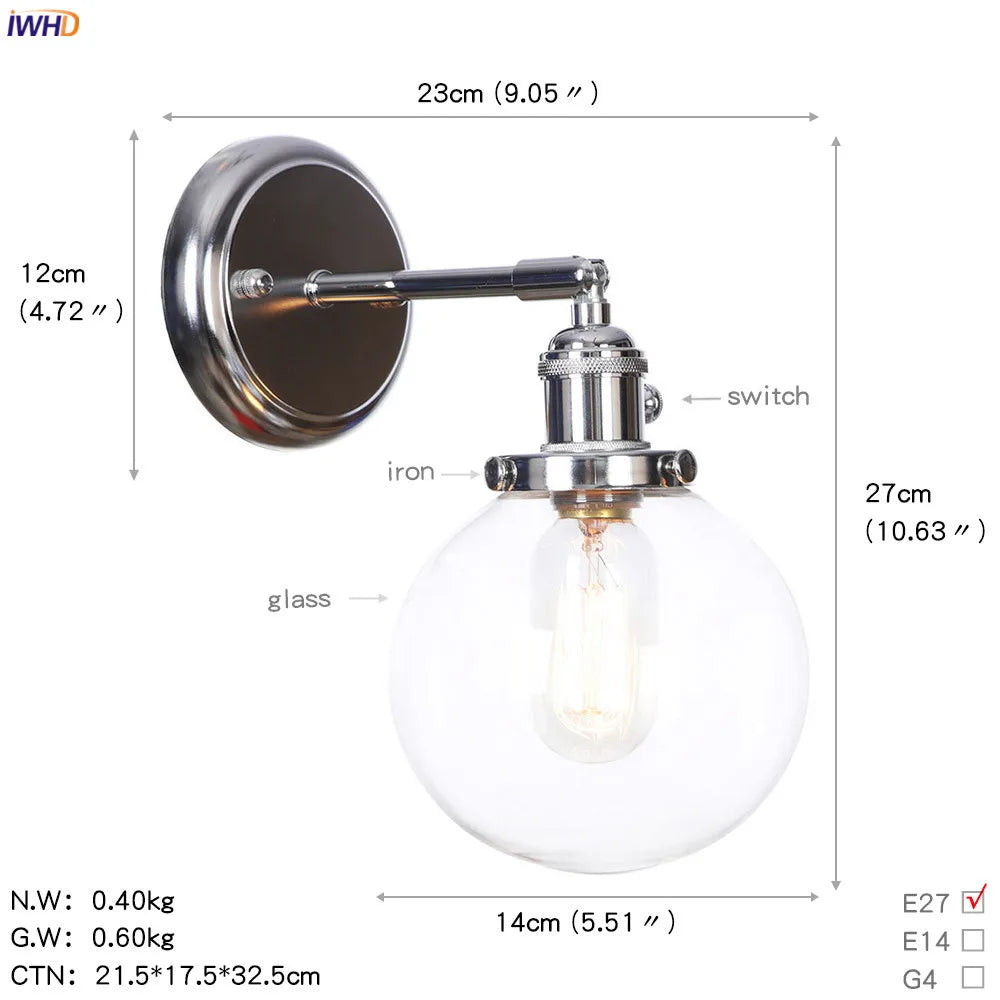 Amber Glass Ball Wall Lights - Modern LED Wall Lamp for Home Bedroom Mirror Stair