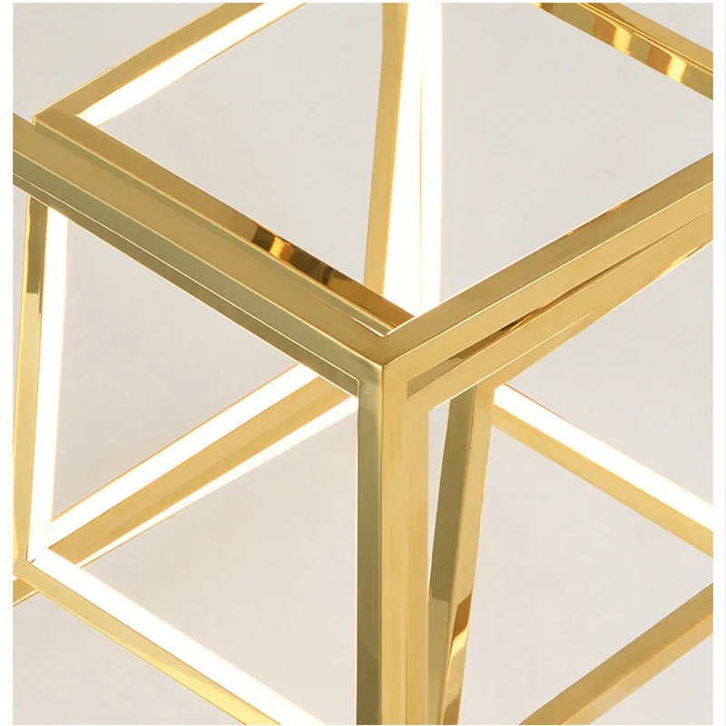 Luxury Golden Square LED Chandelier | Modern Art Design for Living Room Lobby