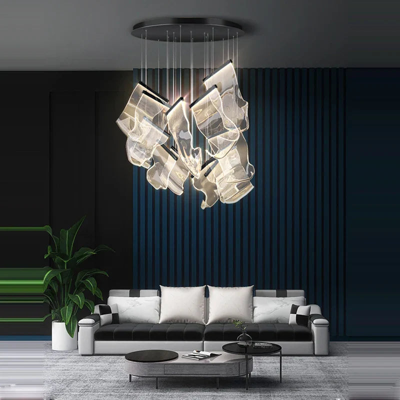 Golden Love Paper Chandelier: Postmodern LED Designer Lighting for Foyer