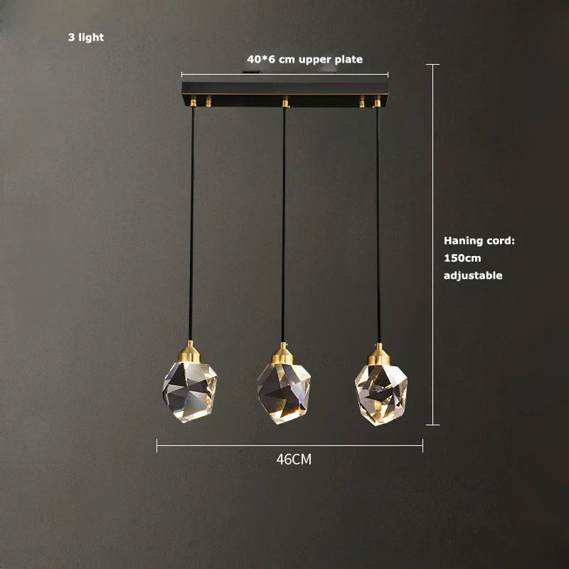 Black Crystal Copper LED Chandelier - Art Deco Hanging Lamp for Dinning Room