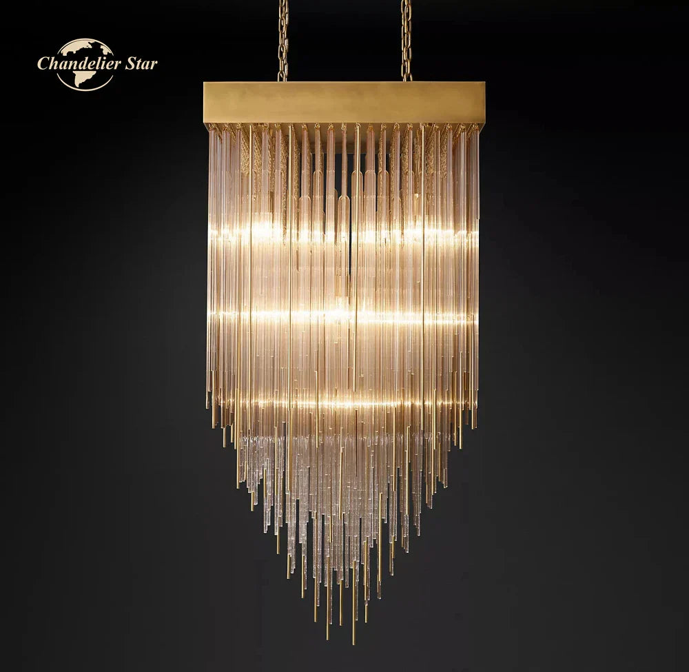 Cascada LED Glass Chandelier: Stylish Square Pendant Light for Home Decor