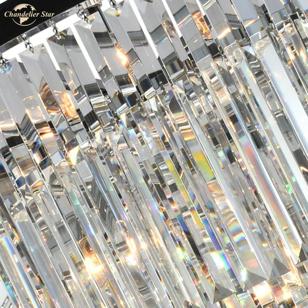 Luxury Prism LED Crystal Chandelier, Art Deco Spiral Design, Large Pendant Hanging Lamp