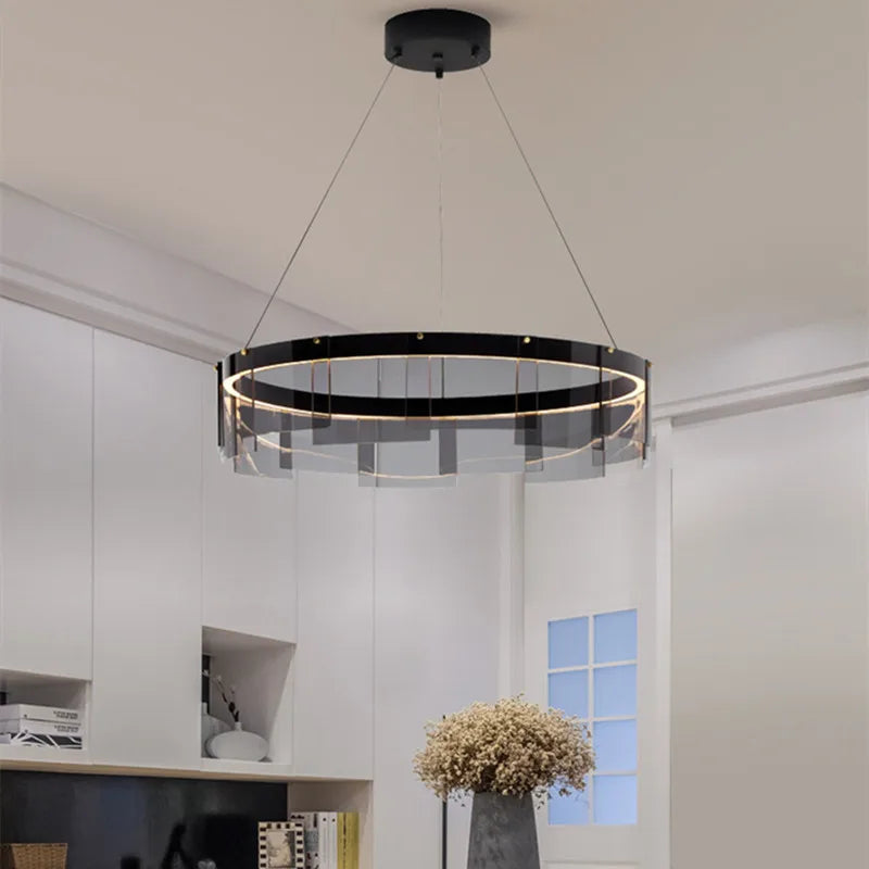 Stratos Glass LED Chandelier Rings for Dining Hall Bedroom Luxury Lighting