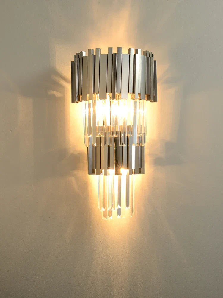 Crystal Golden LED Wall Sconce Stainless Steel Postmodern Art Deco Wall Light