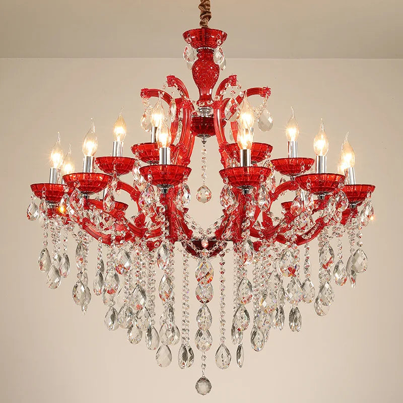 Modern Iron Crystal Glass Chandelier Blue Red Art Deco Lighting