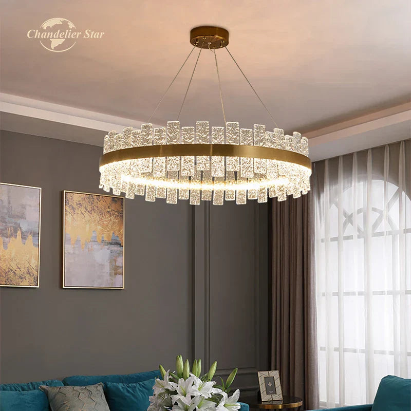 LED Round Glass Chandelier: Modern Nordic Stainless Steel Pendant Light for Bedroom & Living Room