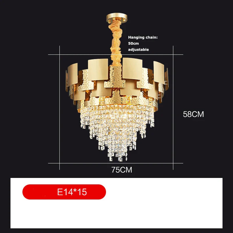 Golden Crystal Stainless Steel Pendant Light for Stylish Foyer