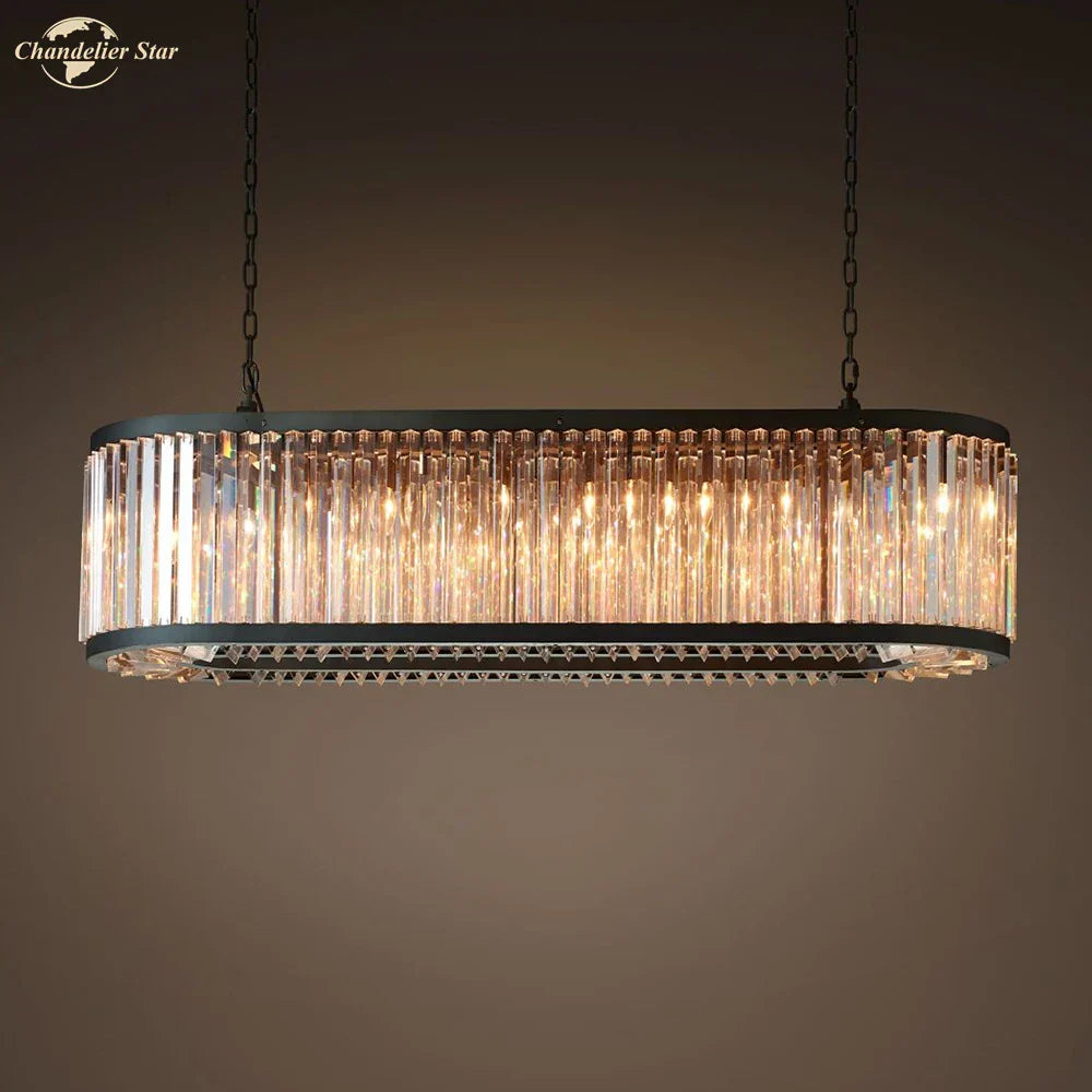 Modern LED Oval Crystal Chandelier Black Pendant Light for Kitchen Island Dining Room