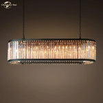 Modern LED Oval Crystal Chandelier Black Pendant Light for Kitchen Island Dining Room
