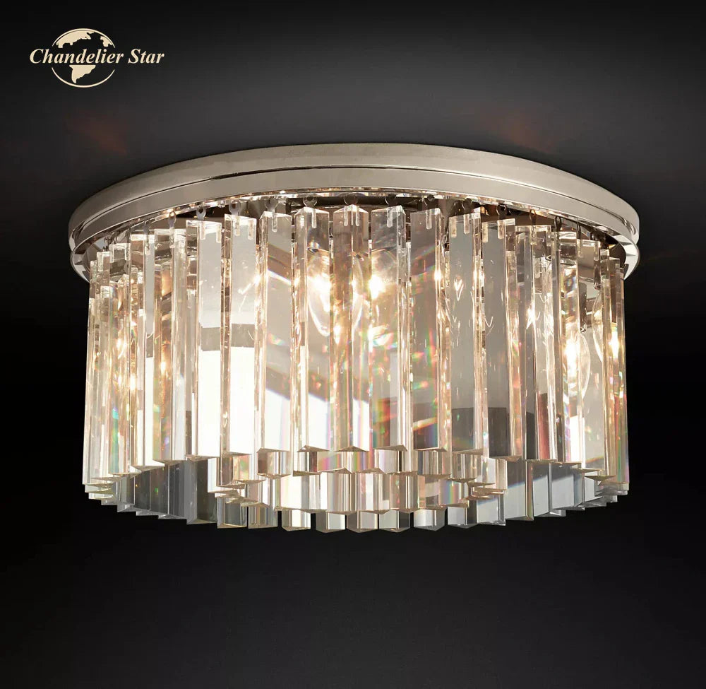 Modern Brass Chrome Black Crystal Ceiling Lights for Bedroom and Living Room