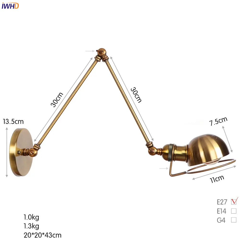 Antique Black Wall Lamp Vintage Industrial Sconce LED Applique Murale