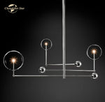 Modern Black Brass Chandelier Clear Glass Globe Island Pendant Lights