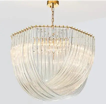 Lustre Plate Metal LED Pendant Light Glass Chain Hanging Lamp