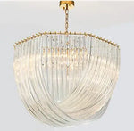 Lustre Plate Metal LED Pendant Light Glass Chain Hanging Lamp