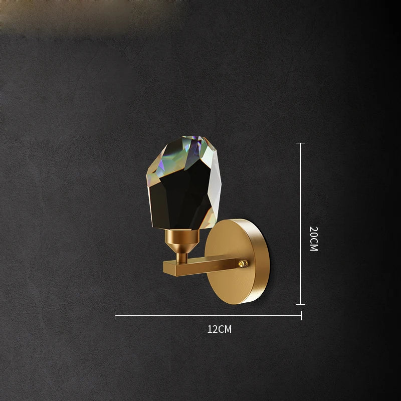 Black Gold Copper Crystal LED Wall Sconce Light for Bedroom Corridor