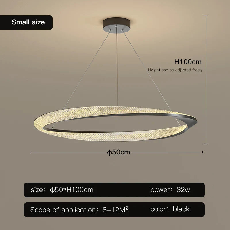 Black Circle Chrome Chandelier for Indoor Living Room Bedroom Kitchen Loft Office Hall