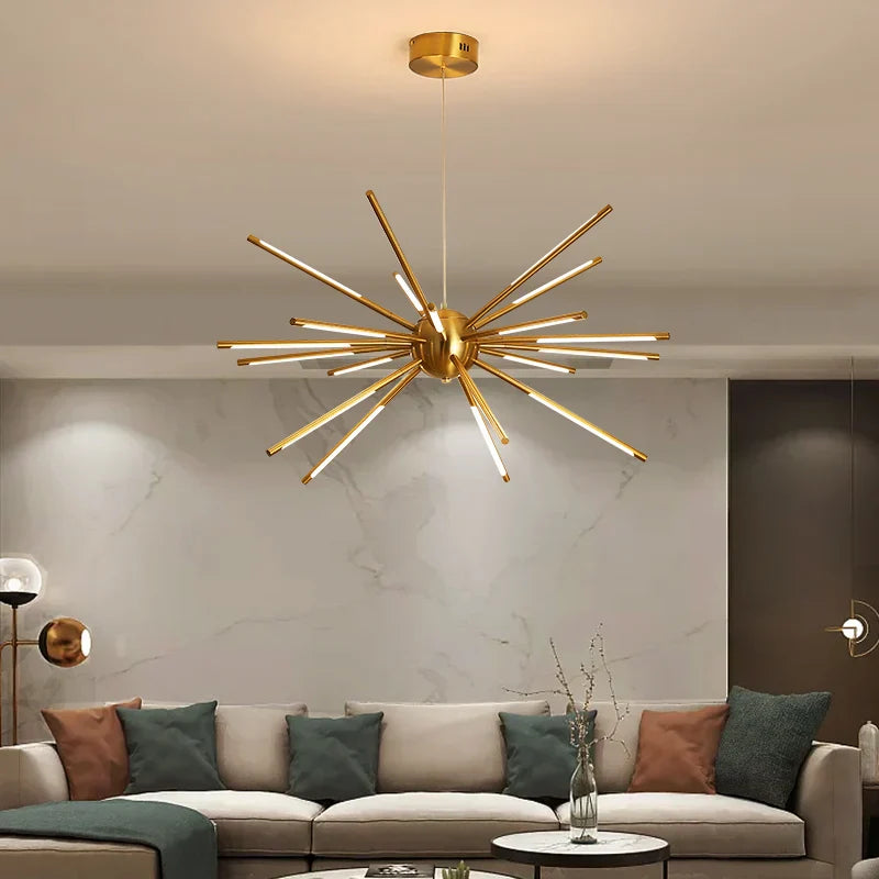 Modern Gold Iron Sputnik Chandelier for Living Room, Bedroom, Dining Room
