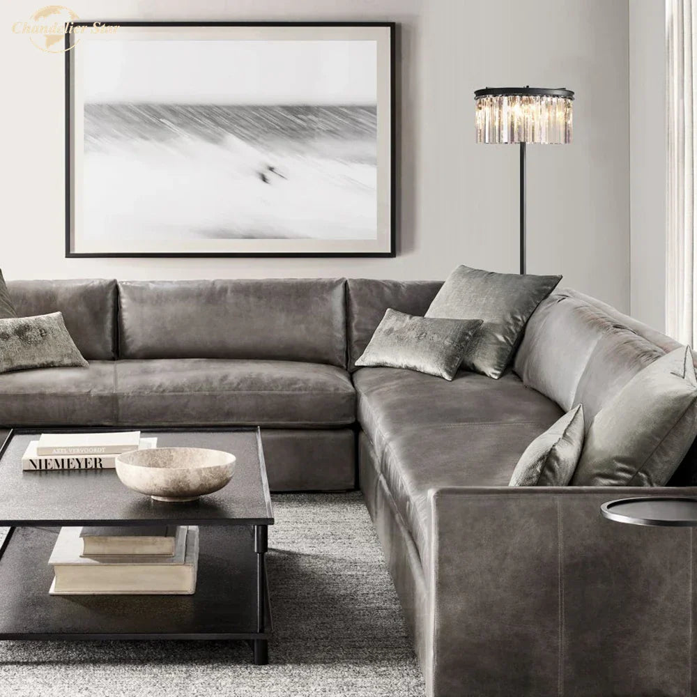 Industrial Crystal LED Floor Lamp Chrome Black Metal Standing Light