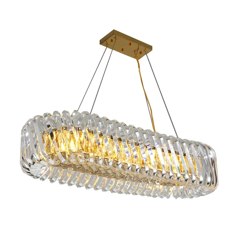 Oval LED Glass Chandelier Lighting in Gold & Silver Stainless Steel