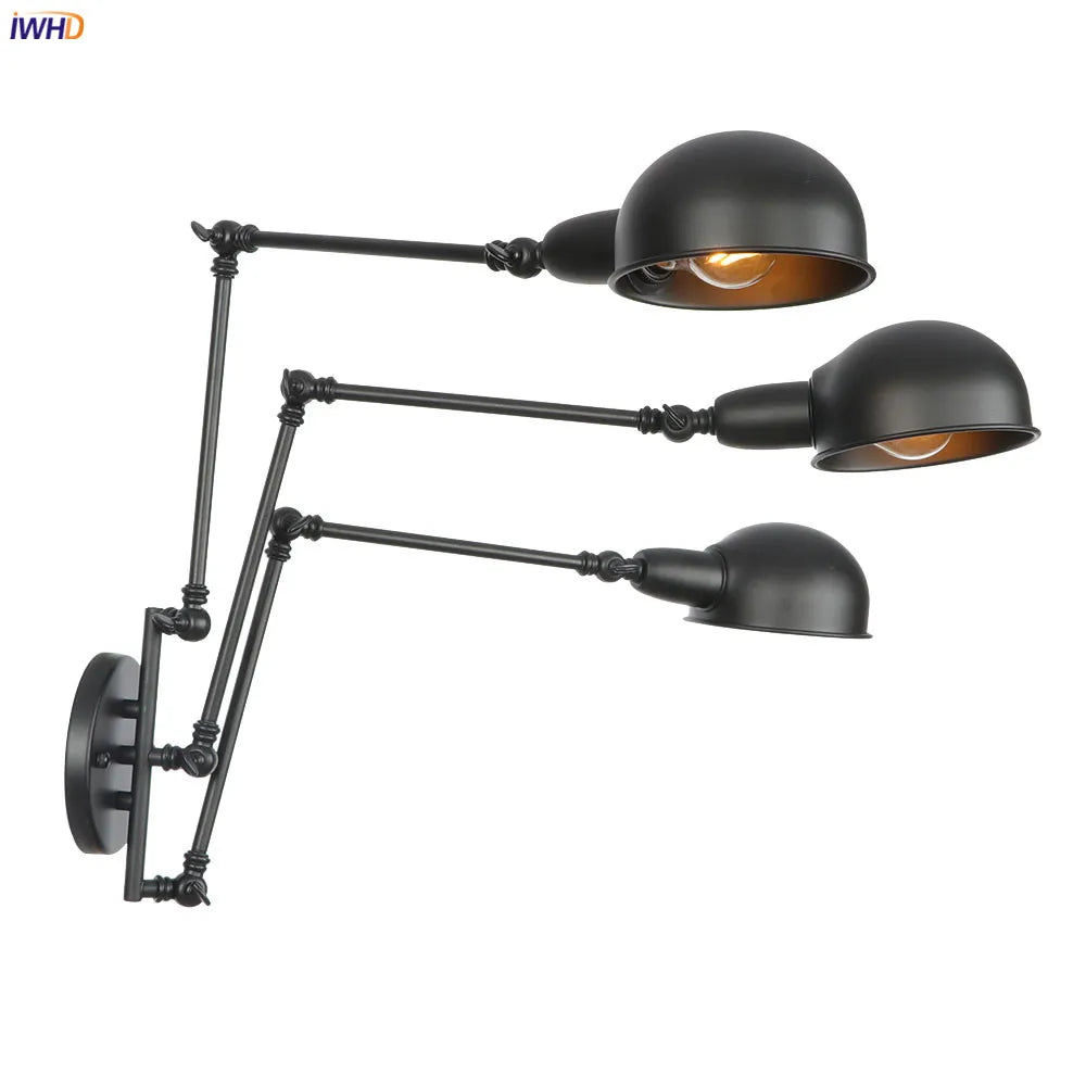 Loft Antique Edison 3-Head Black Wall Sconce Swing Arm Light