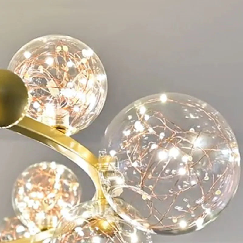 Gold LED Glass Bubble Chandelier for Dining Room and Restaurant