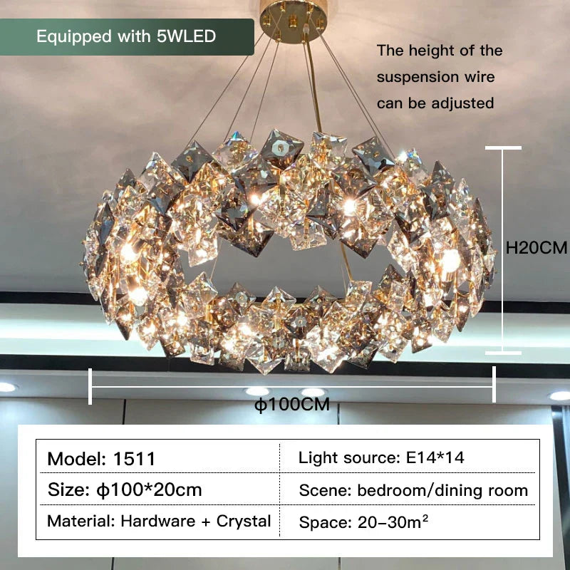 Crystal Chandelier: High-End LED Pendant Light for Living Room, Dining Room & Kitchen