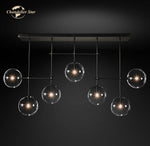 Farmhouse Clear Glass Linear Chandelier - Rustic Chic Pendant Lighting for Dining Room