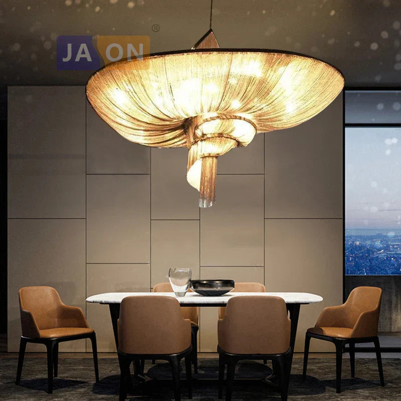 Art Deco LED Retro Vintage Aluminum Chain Chandelier Lighting Suspension