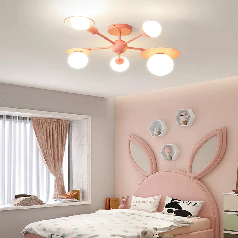 Kids Nordic Glass Chandelier LED Ceiling Light - Blue Pink Cartoon Theme