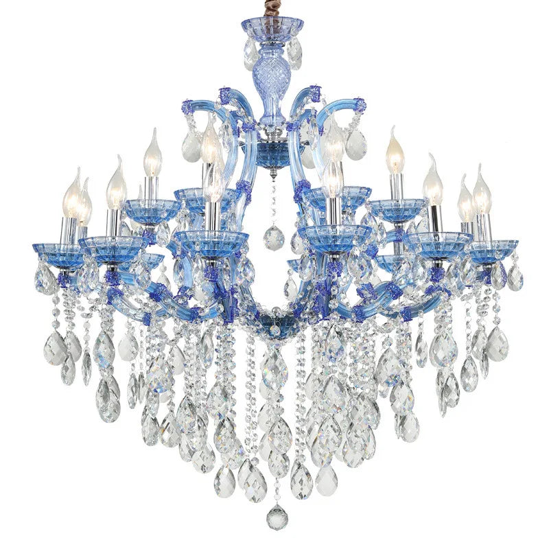 Modern Iron Crystal Glass Chandelier Blue Red Art Deco Lighting