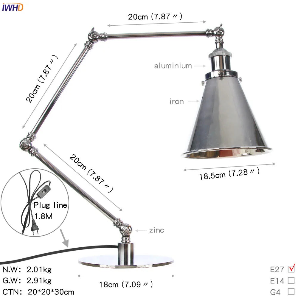 Industrial LED Table Lamp For Home Decor - US/EU Plug Switch, Loft Style