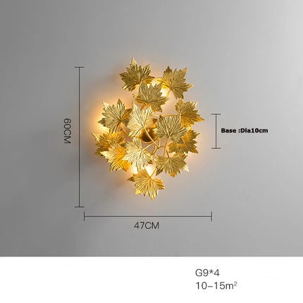 LED Golden Maple Leaves Wall Sconce for Bedroom and Corridor