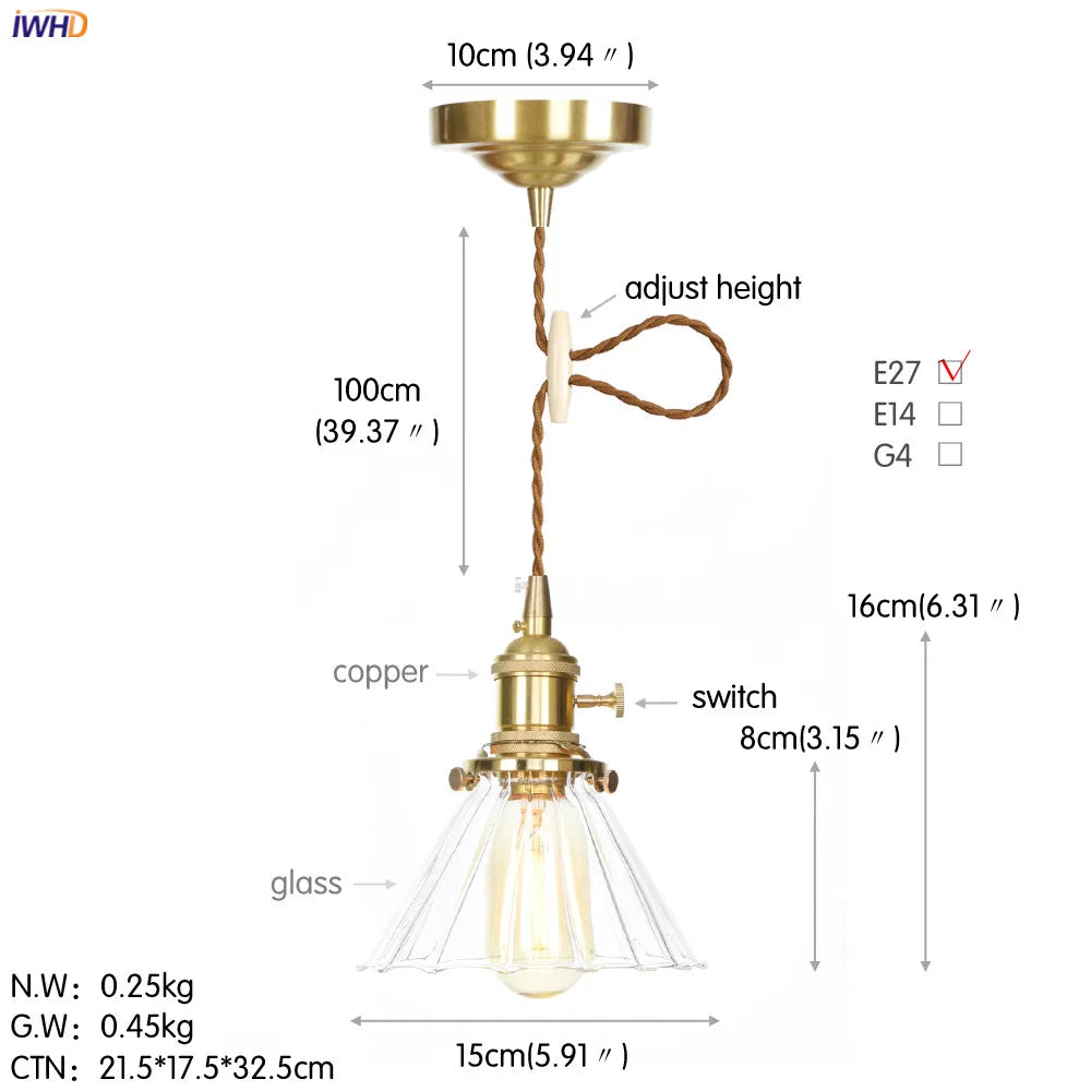 Nordic White Glass Pendant Lights with Japan Copper Finish