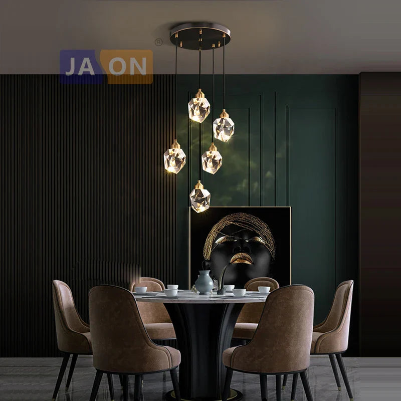 Black Crystal Copper LED Chandelier - Art Deco Hanging Lamp for Dinning Room