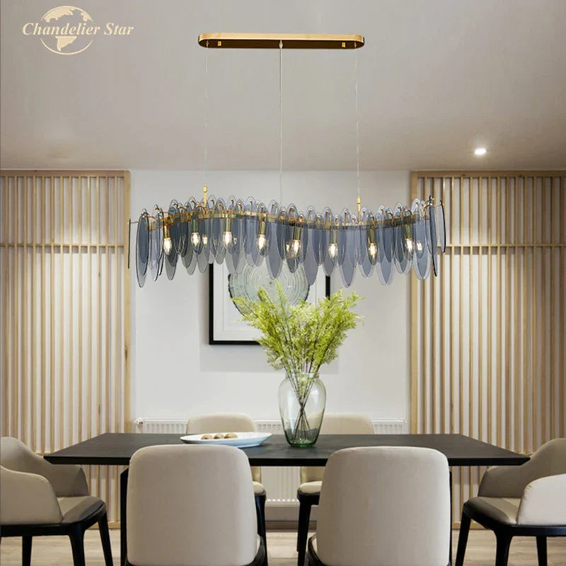 LED Glass Metal Leaf Chandelier: Luxury Postmodern Lighting for Home Decor, Bedroom, Living Room