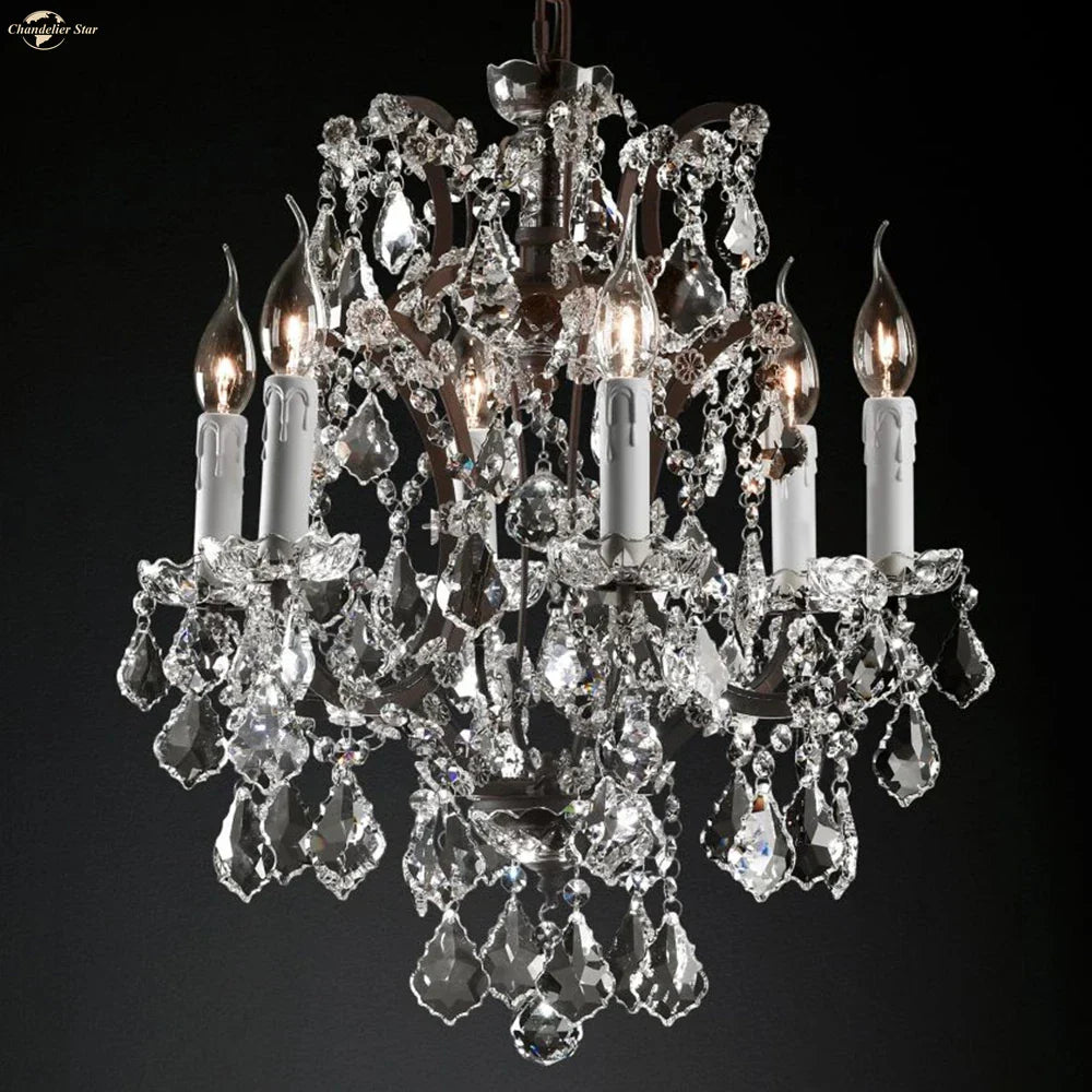 Rococo Iron & Crystal LED Chandelier - Rustic Hanging Pendant Light
