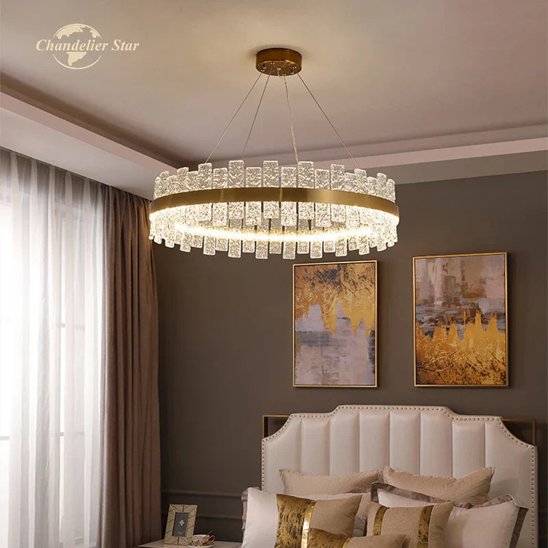 LED Round Glass Chandelier: Modern Nordic Stainless Steel Pendant Light for Bedroom & Living Room