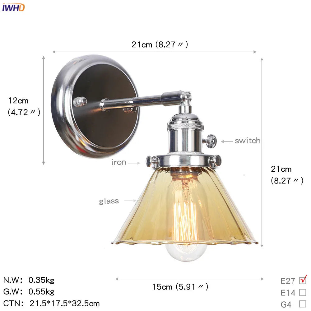 Amber Glass Ball Wall Lights - Modern LED Wall Lamp for Home Bedroom Mirror Stair