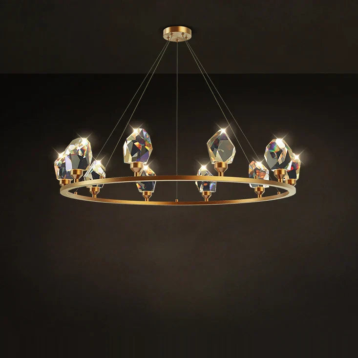 Crystal Copper Round Chandelier: Elegant LED Suspension Lamp for Dinning Room
