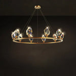 Crystal Copper Round Chandelier: Elegant LED Suspension Lamp for Dinning Room