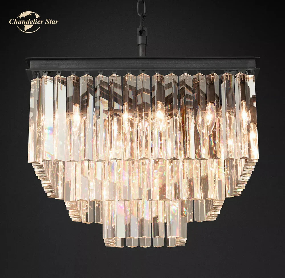 Modern Crystal LED Chandelier: Odeon Square Lustre Pendant Light Fixture
