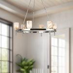 Lucian Six Light Chandelier Polished Nickel/Alabaster