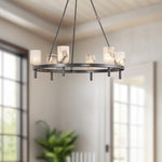 Lucian Six Light Chandelier Urban Bronze/Alabaster