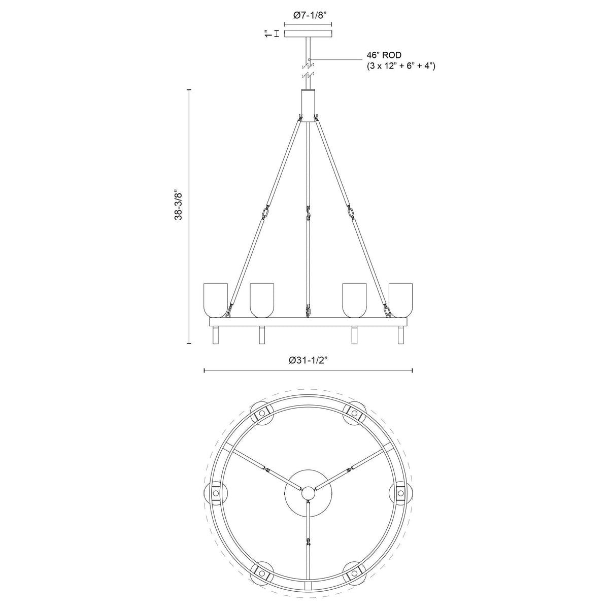 Lucian Six Light Chandelier Urban Bronze/Alabaster