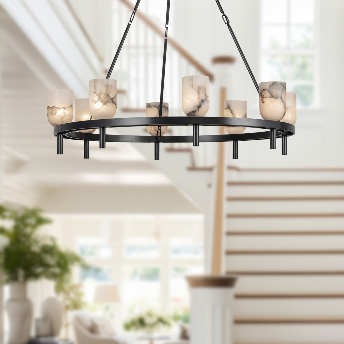 Lucian Eight Light Chandelier Urban Bronze/Alabaster