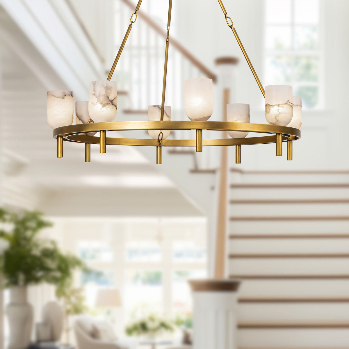 Lucian Eight Light Chandelier Vintage Brass/Alabaster