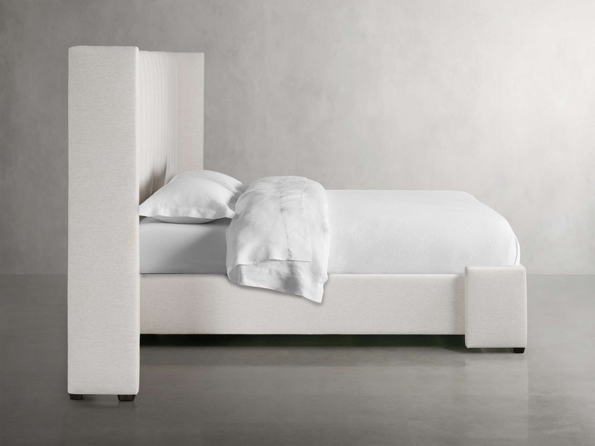 Wyller Channel-Stitched Extended Headboard Bed with Low Footboard