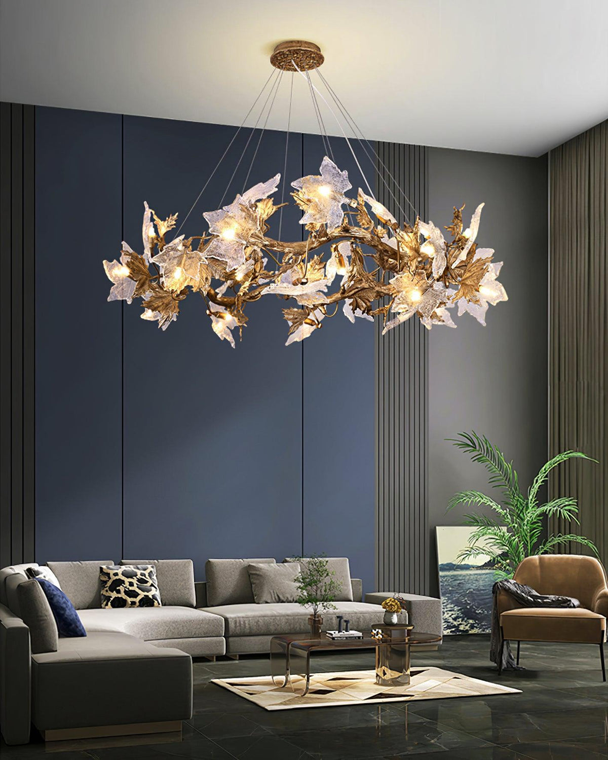 Maple Leaf Brass Chandelier